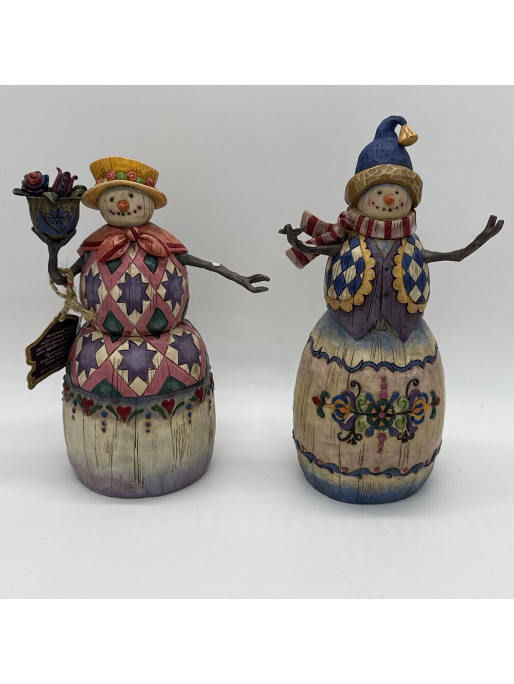 Jim Shore Heartwood Creek Snowman Snowwoman Figurine Lot Pair Folk Art